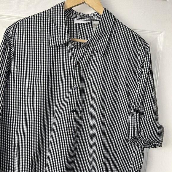 Liz Claiborne Lizsport Black Check Print Snap Button Rolled Sleeved Shirt Sz XL - Picture 3 of 8